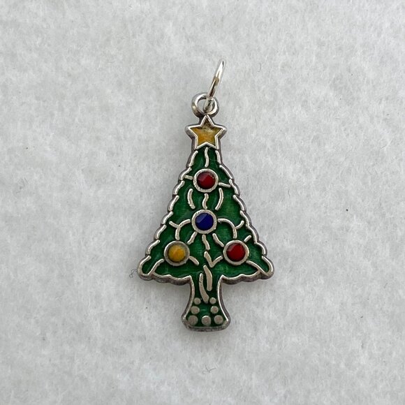 VTG Sterling Silver 925 Multicolored Enamel Christmas Tree Charm Pendant - Picture 2 of 16